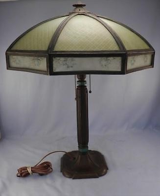 Antique Bradley & Hubbard Lamp~Orig 16 Panel Reverse Painted Glass~Mission Style