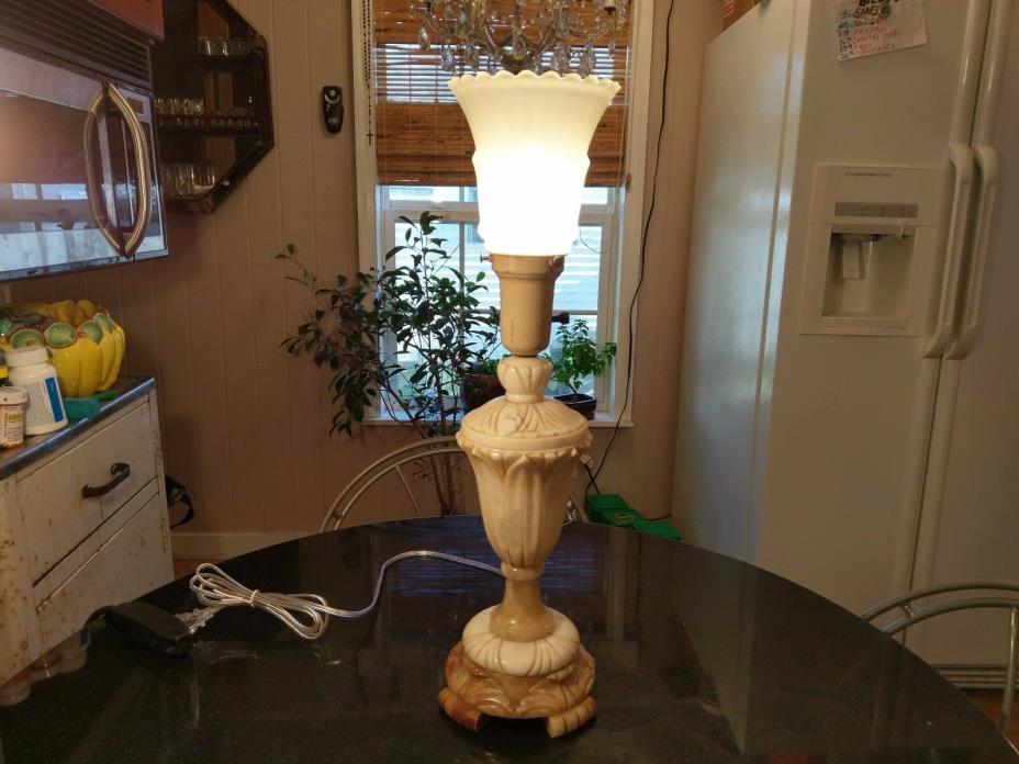 Gorgeous 1930s Carved StoneTorch Table Lamp Signed & Numbered