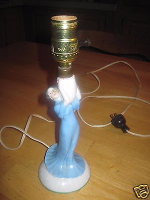 VINTAGE PORCELAIN GERMAN LAMP-WOMAN HOLDING UP A JUG-EXCELLENT