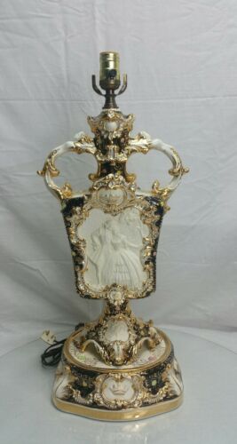 Antique 18th Century Capodimonte Victorian Couple Cherubs Porcelain URN Lamp