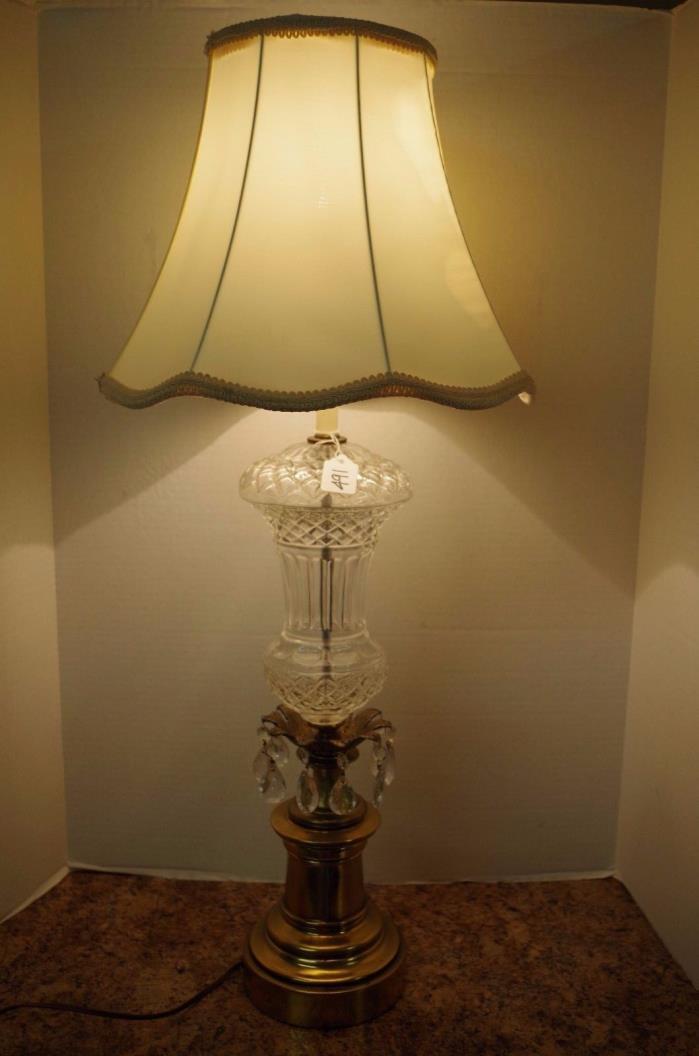 Vintage Cambridge Brass Glass teardrop Prism Table Lamp Cloth Shade All Original