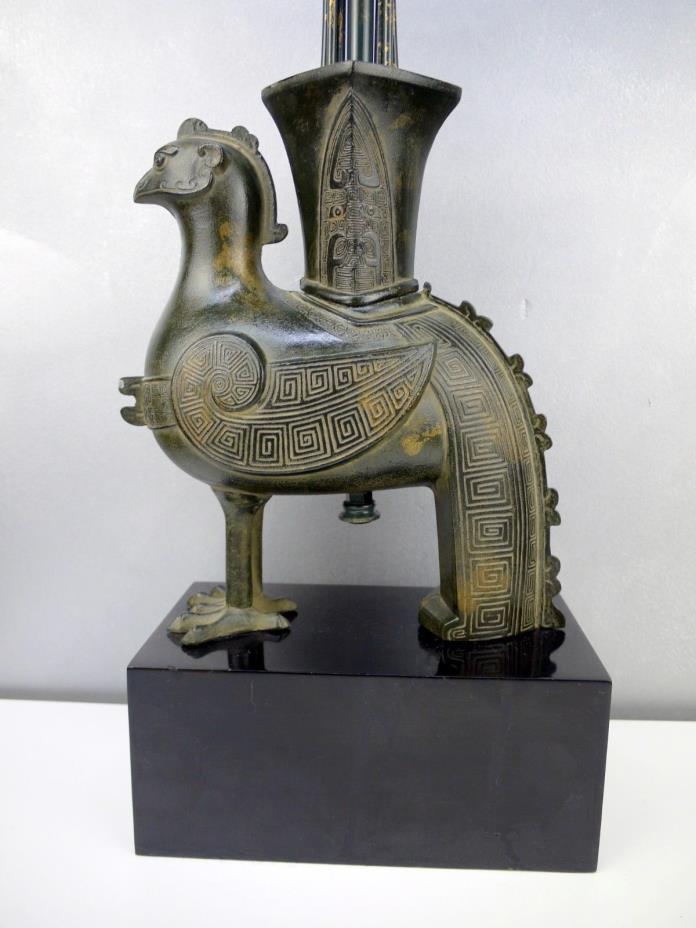 Rare MID CENTURY Griffin Peacock Antique BRONZE Lamp Sculpture Chimera GRYPHON