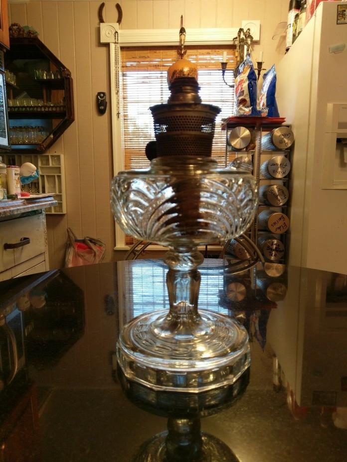 Beautiful Antique Pattern Glass Oil Lamp