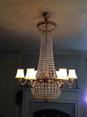 Antique Chandelier - 19th century brass and crystal - converted from gas