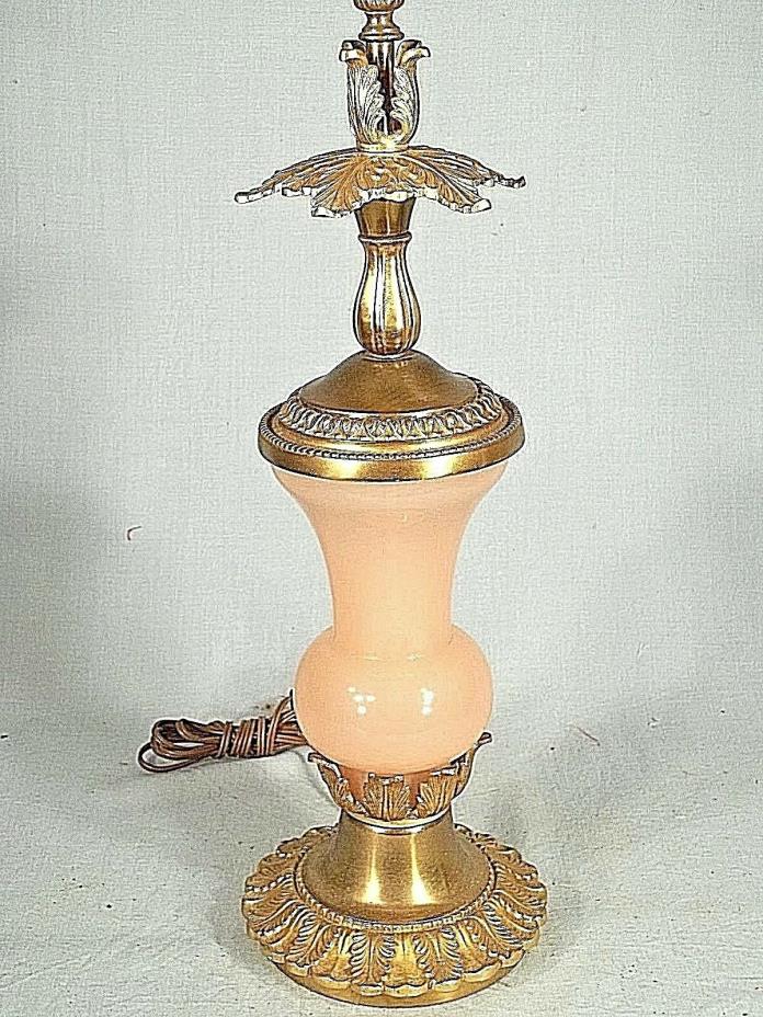 MID CENTURY HOLLYWOOD REGENCY BRASS+CORAL GLASS URN LAMP