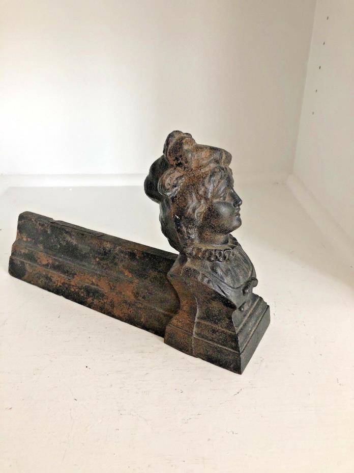 Antique Colonial Victorian Woman's Head Cast Iron Boot Scraper Door Stop