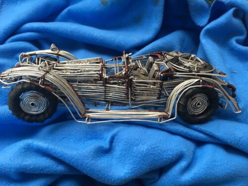 Old Folk Art Metal Wire Handmade Car Auto Model Toy Detail Doors Rubber Tires