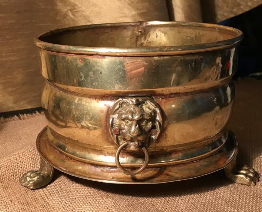 Vintage Brass Plant Pot Type Holder With Lions Feet And Head