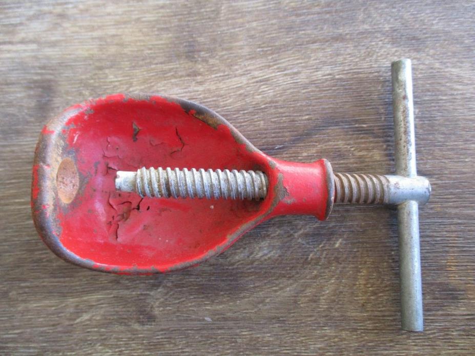 Unusual - Antique Screw Motion Nut Cracker - Great Patina Rare!  VINTAGE RED