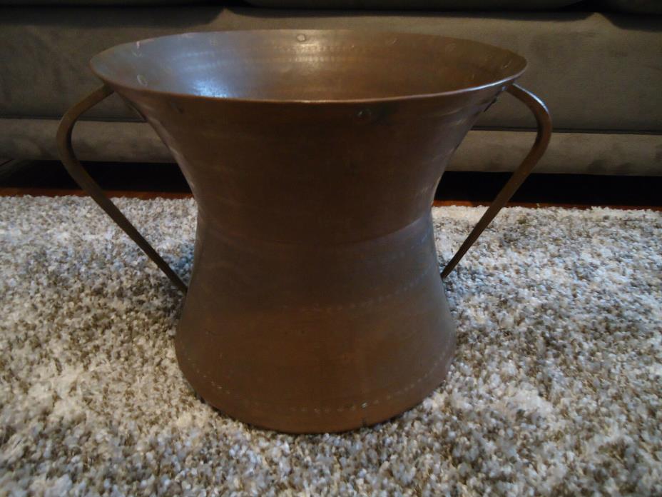 Antique 1800s LARGE HAMMERED COPPER POT Planter Jardinierre Heavy Old