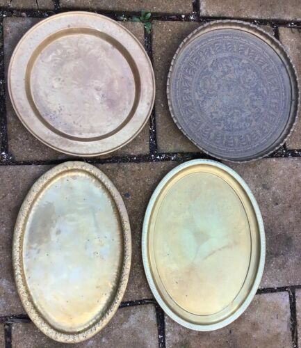 CLEARANCE SALE JOB LOT 4 LARGE BRASS SERVING TRAY CHARGERS 1 IS EGYPTIAN