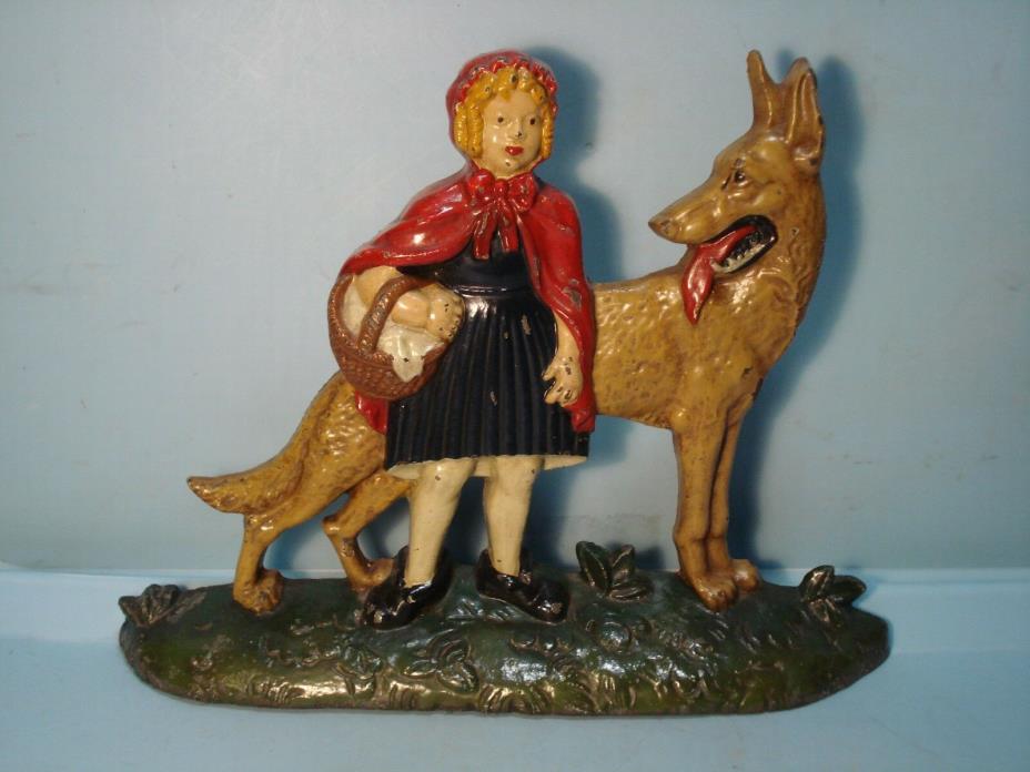 Little Red Riding Hood and Wolf Cast Iron Doorstop 7 1/2
