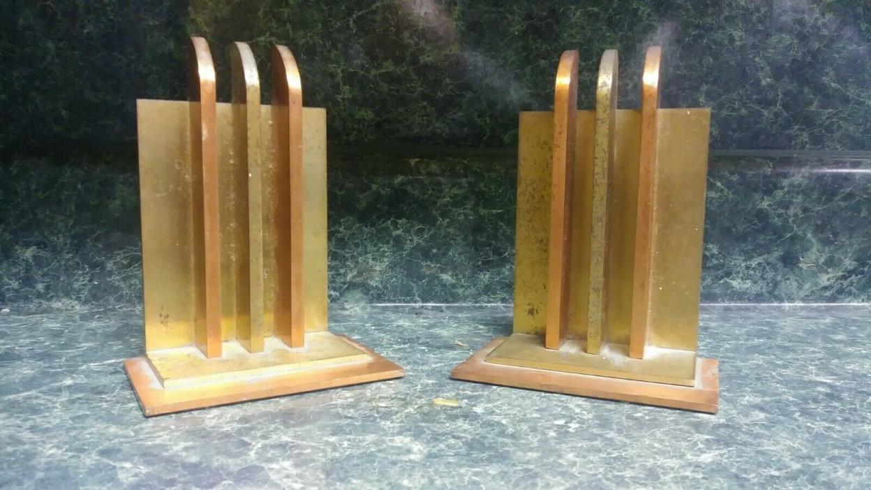 ANTIQUE ART DECO EMPIRE INDUSTRIAL CHASE  MIXED METAL STATUE SCULPTURE BOOKENDS