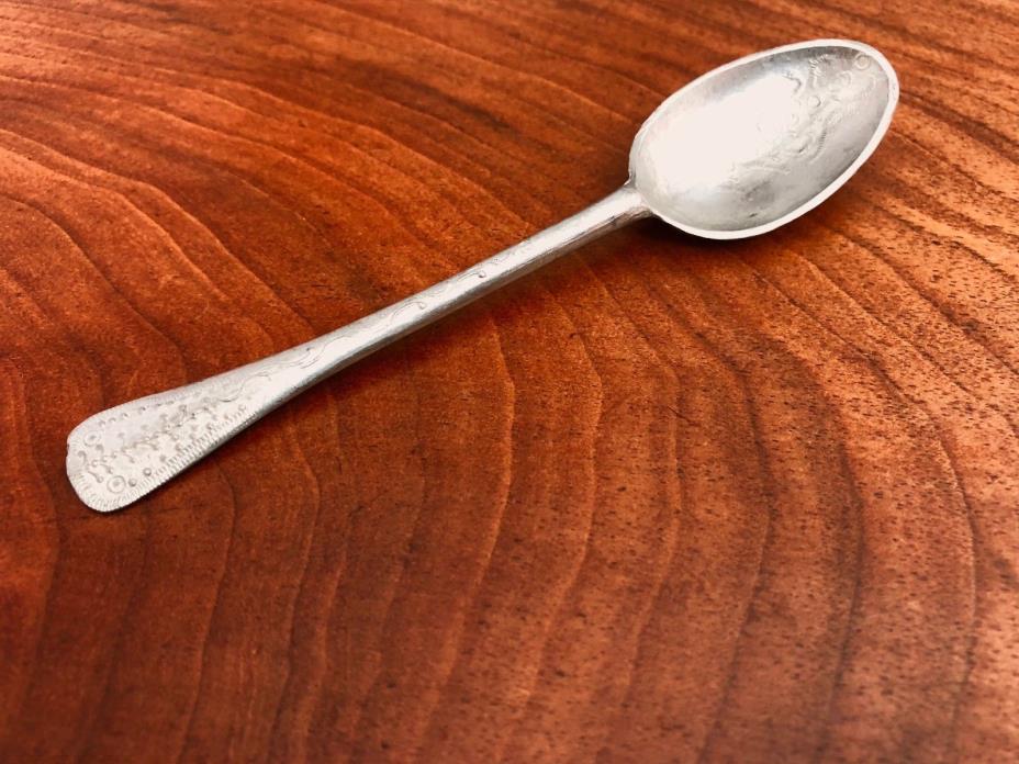 - AMERICAN PEWTER RAT-TAIL TEASPOON DECORATED IN 18THC STYLE