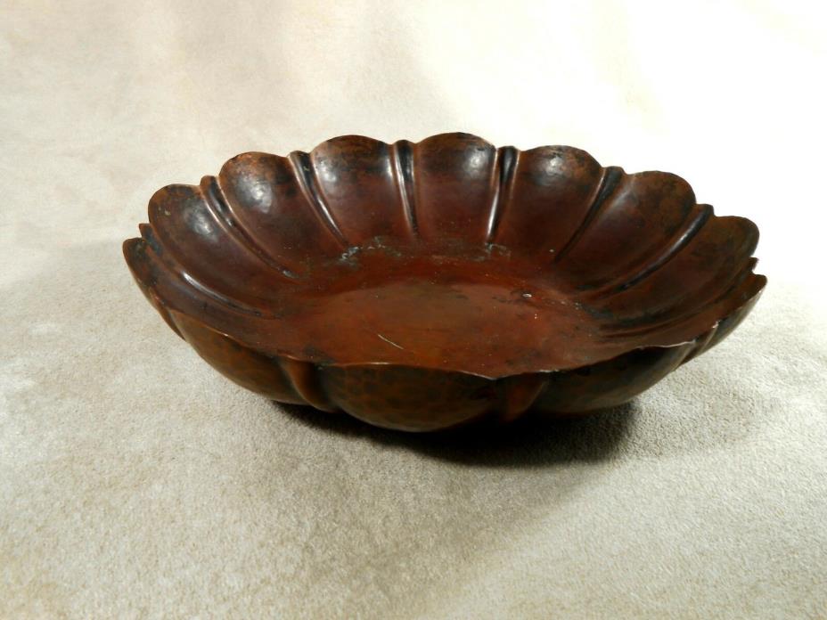 Manning Bowman Copper Bowl Arts & Crafts USA Low Fluted Antique Original Patina