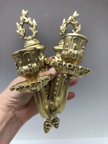 Antique French Pair Ormolu Single Light Candle Sconces