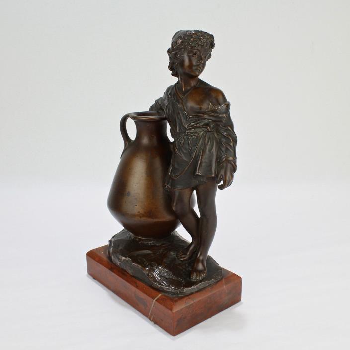 Antique German Orientalist Bronze Sculpture of a Young Boy w Urn by Ullmann - BR