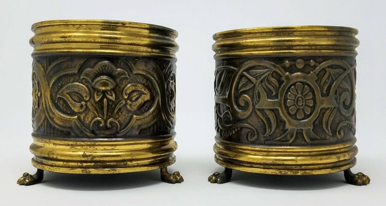 Antique - Hand Embossed Copper Planter x2 - Repousse Brass Bin - Made in Belgium
