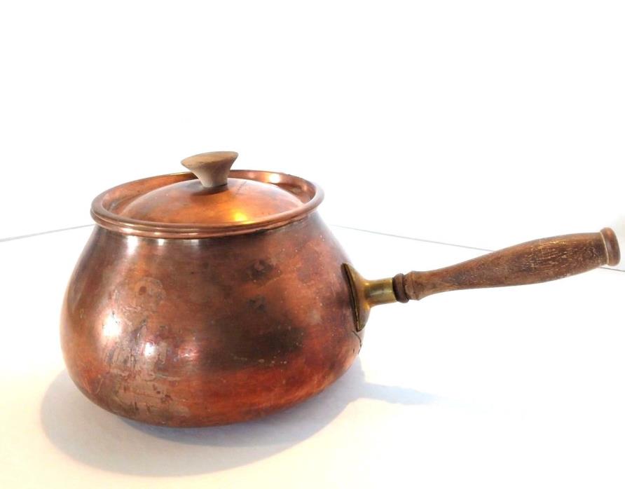 Vintage Copper Saucepan Wood Handle Tagus Portugal Tin Lined Country Farmhouse