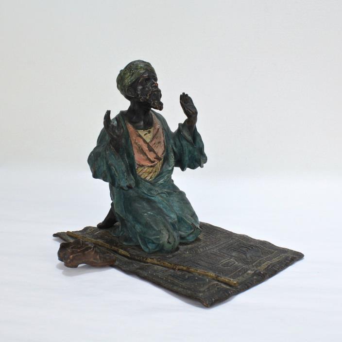 Cold Painted Orientalist Vienna Bronze of Arab Man Praying by Franz Bergman - BR