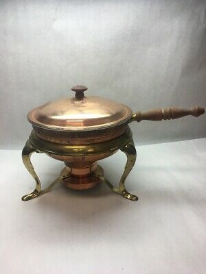Vintage Chaffing Copper Brass Fondue Pot Chafing Dish  lid double boiler .