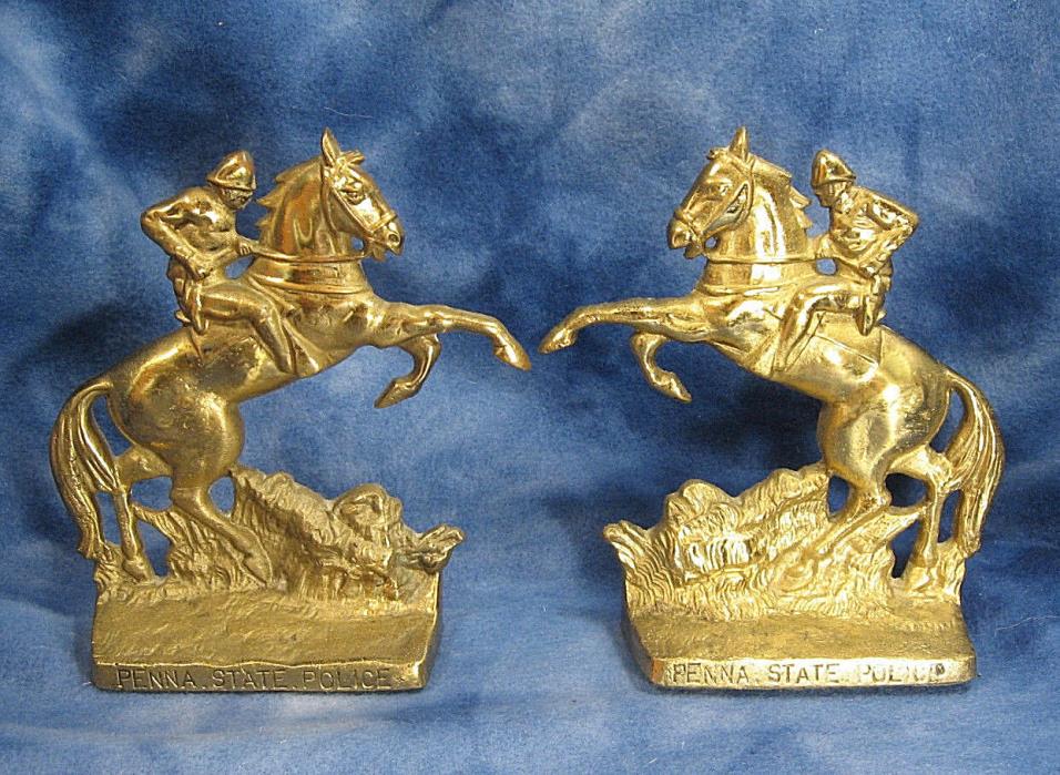 Set of Brass HORSE Bookends Marked ~ PENNA STATE POLICE J. R. Stewart 1945