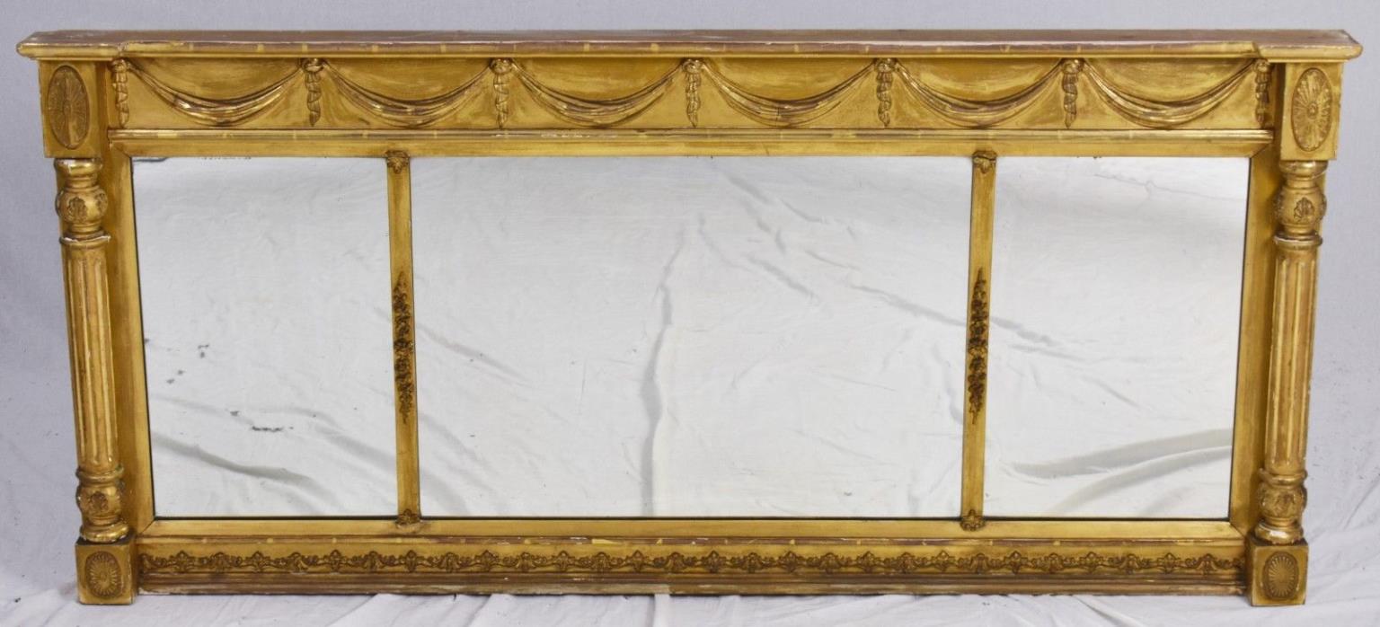 NEO-CLASSICAL Carved Wood and Gesso 3 SECTION MANTLE MIRROR Willamsburg Style
