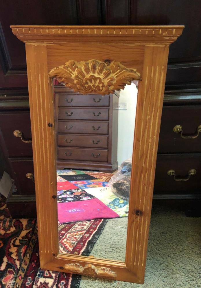 Vintage Trumeau Carved Yellow Pine Mirror, 19 x 36 * free shipping