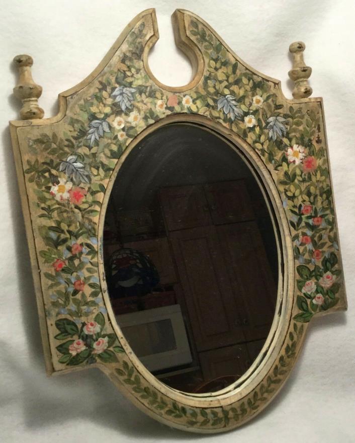 Antique Hand Painted French Country or Shabby Chic Center Hall or Wall Mirror