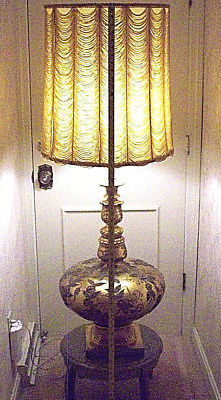 ANTIQUE 1920'S FRENCH ANTIQUE LAMP & SHADE AND STAND ONE OF A KIND 64 INCHES HI