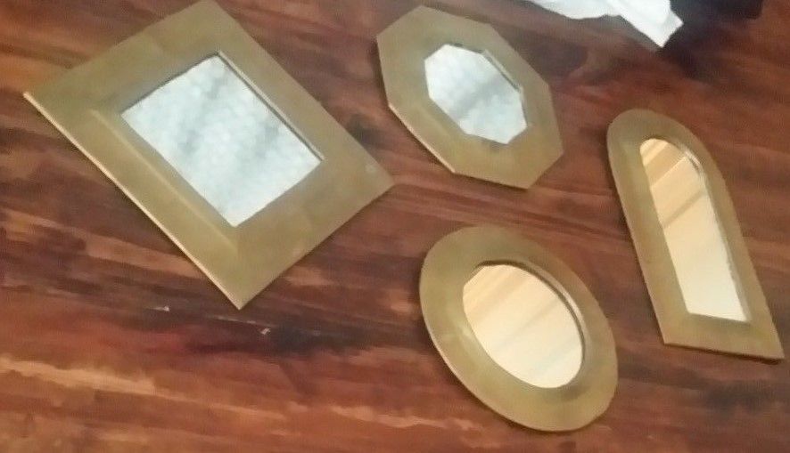 VINTAGE 4 Copper Brass Mirrors Handcrafted In Morocco Round Square Oval Shaped