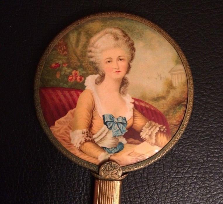 ANTIQUE FRENCH PORTRAIT SMALL MARIE ANTOINETTE HAND MIRROR Approx. 8 1/4