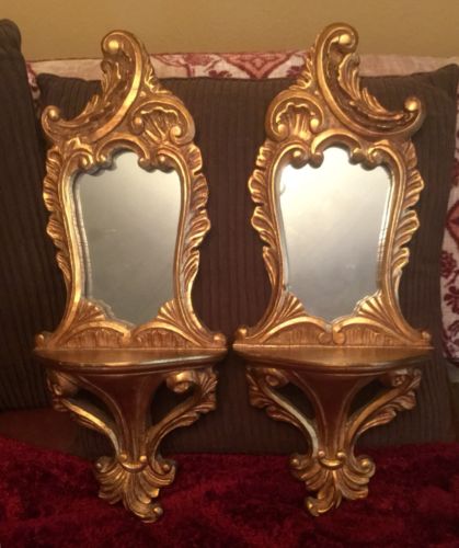 Antique Vintage Wooden Victorian Wall Mirrors With Shelf Ornate Gold Vertical