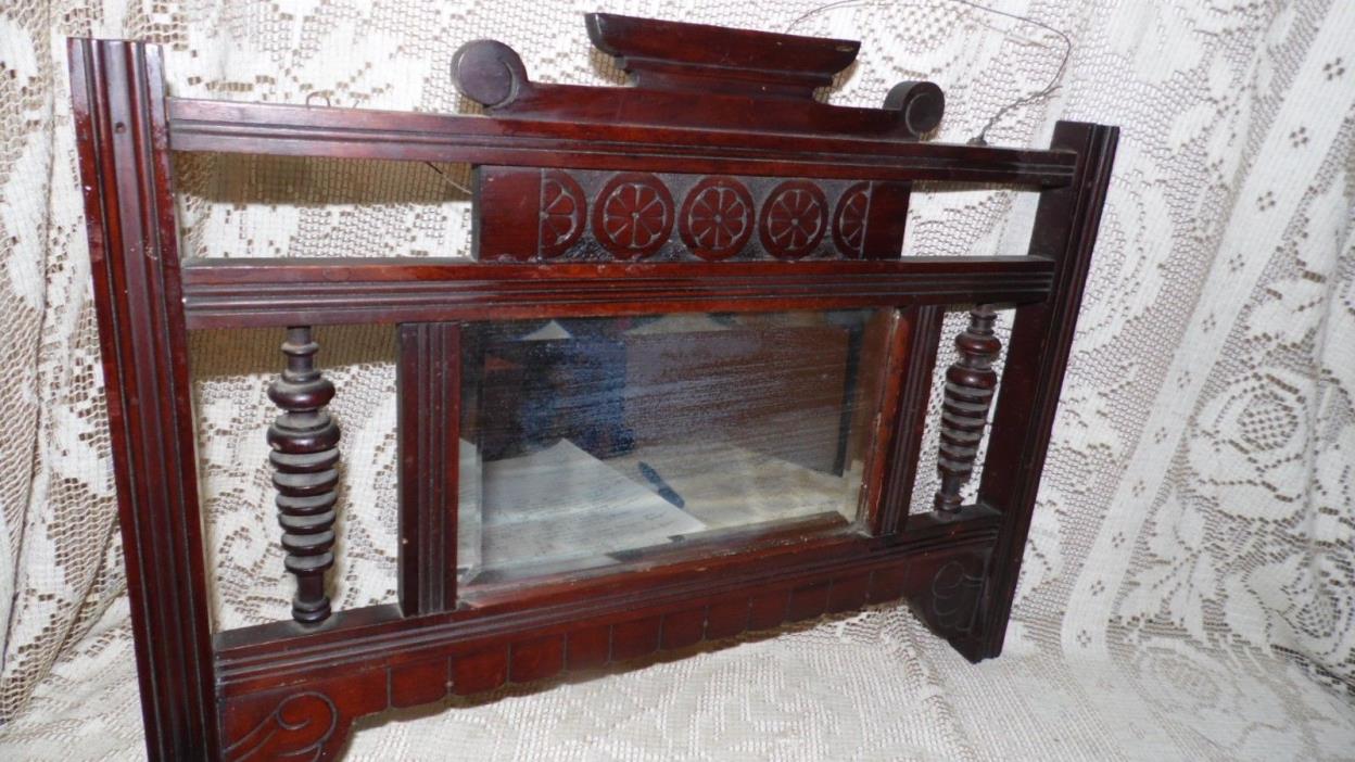 ANTIQUE EASTLAKE VICTORIAN BEVELED MIRROR WOOD CARVED WITH SPINDLES