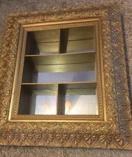Antique Large Victorian Ornate Wood Gesso Frame Shadowbox Mirror Display Shelf