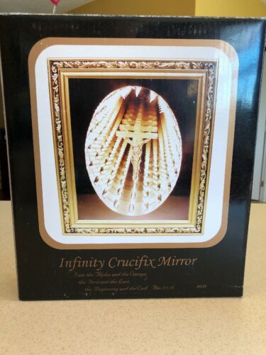 NEW Infinity Mirror Gold Frame with Crucifix -Optical Illusion Tunnel 3D Mirror