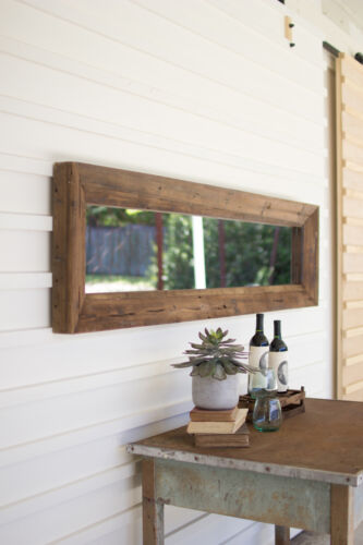 LONG RECTANGLE MIRROR WITH RECYCLED WOOD FRAME