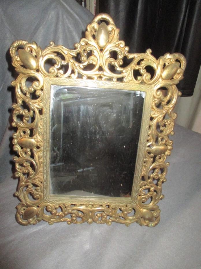 Vintage Brass Framed Table Mirror.