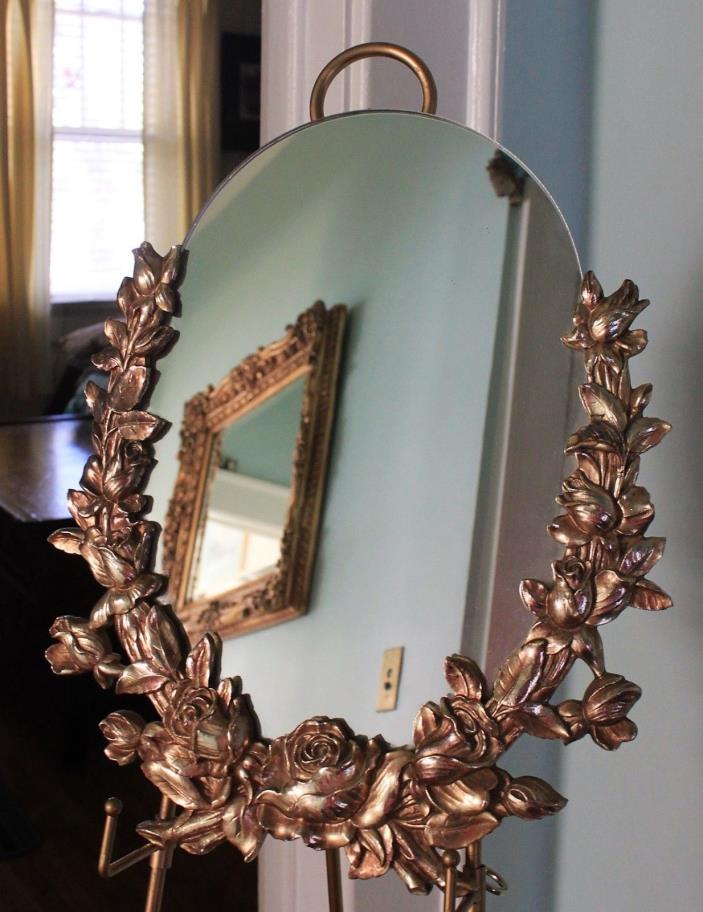 Vintage Syroco Rococo Style MIRROR Gold Floral Design Oval Wall Mirror