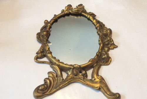 Vintage Antique Cast Iron Art Nouveau Style Vanity Mirror Gold