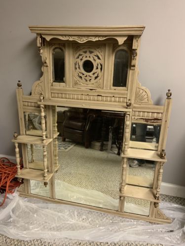 Antique Eastlake Victorian Wooden Carved Beveled Mirror