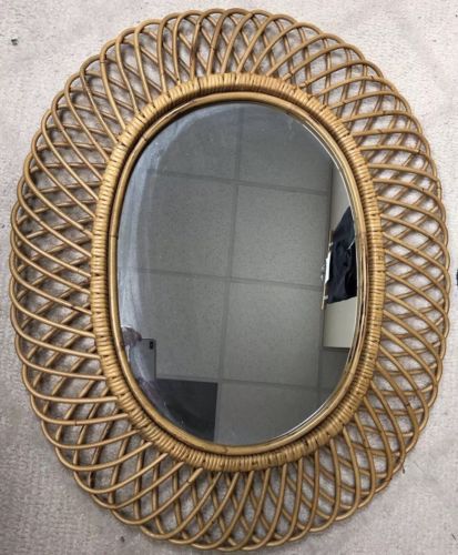 VTG Rosenthal Netter Rattan Wicker Mirror 26 X 32” Mid Century Beautiful Italian