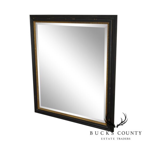Regency Style Distressed Black & Gold Frame Rectangular Beveled Mirror