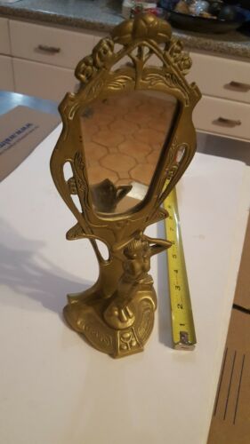 Art Nouveau Solid Brass Standing Mirror Female Woman Nymph Figural Figure