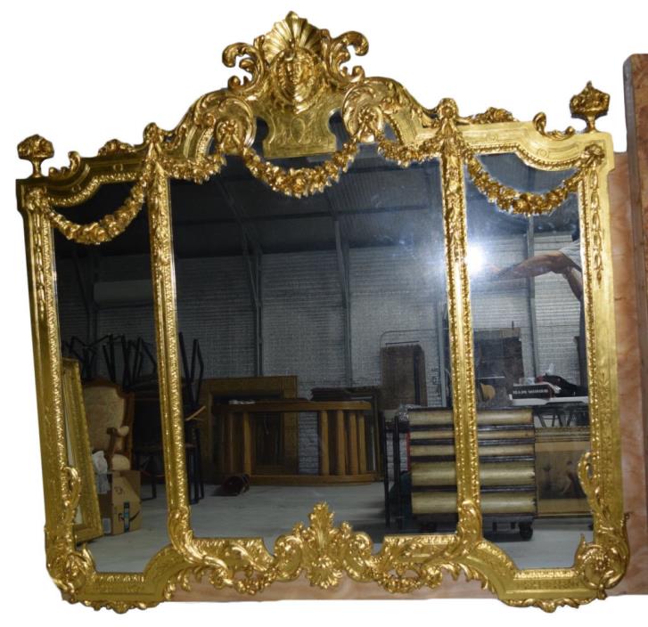 ANTIQUE LOUIS XV STYLE GOLD GILT WOOD WALL HANGING MIRROR