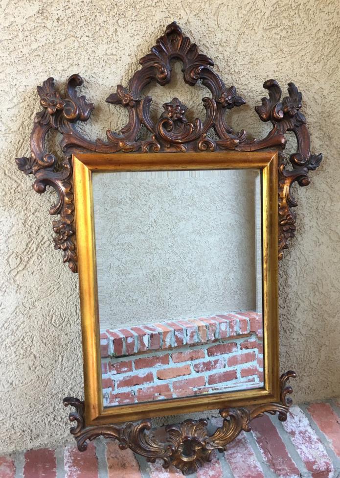 Antique French Carved Oak GOLD GILT Frame Beveled Wall Mirror Louis XV
