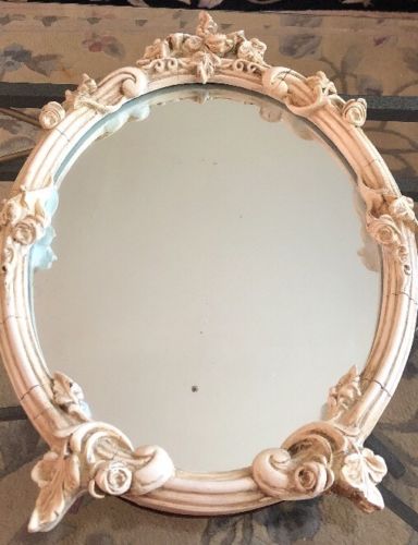 Antique Mirror Ivory lacquered furniture Wall Oval wooden Mirror