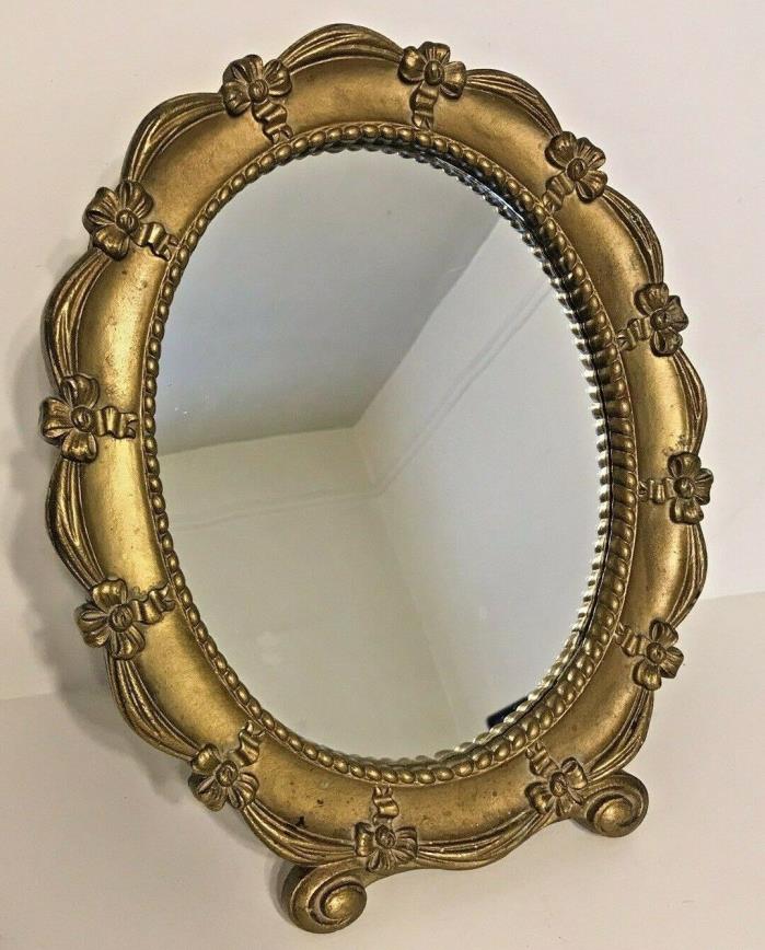 VTG SYROCO Vanity Wall Mirror Gold Bows Ribbon Ornate Carved Wood OLD HOLLYWOOD