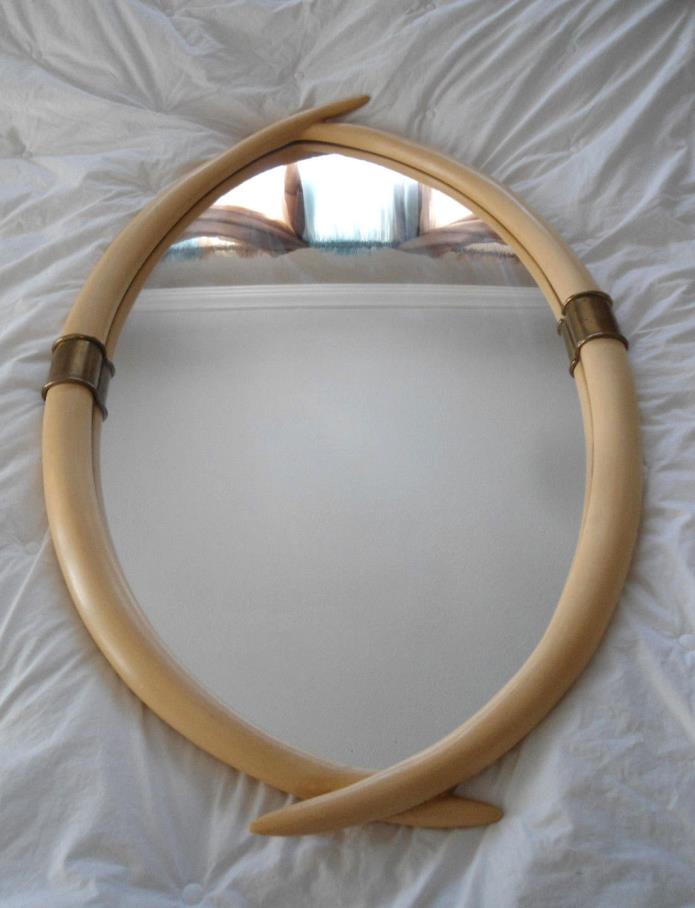Hollywood Regency Brass and Faux Tusk Wall Mirror by Chapman, 1976