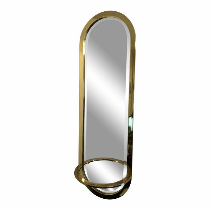 Mid Century Polished Brass Racetrack Beveled Mirror Pace Milo Baughman DIA